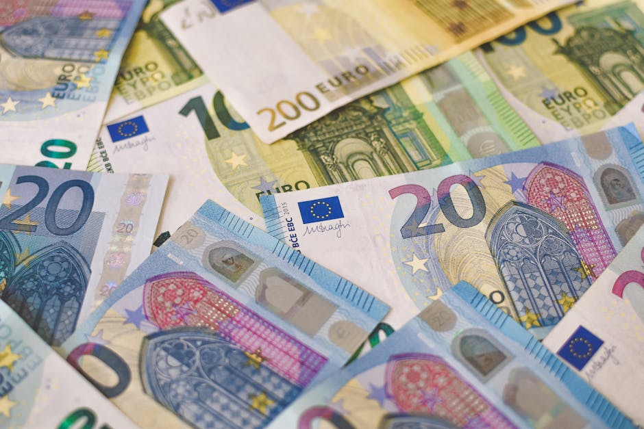 High-quality image of various Euro banknotes showcasing Europe’s currency in detail.
